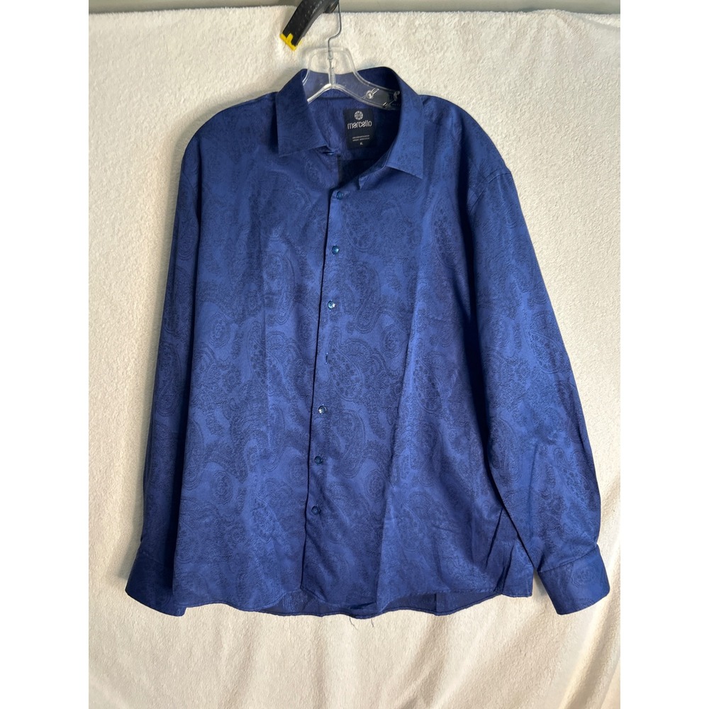Marcello Mens XL Blue Paisley Jacquard Button Down Shirt Long Sleeve Turkey